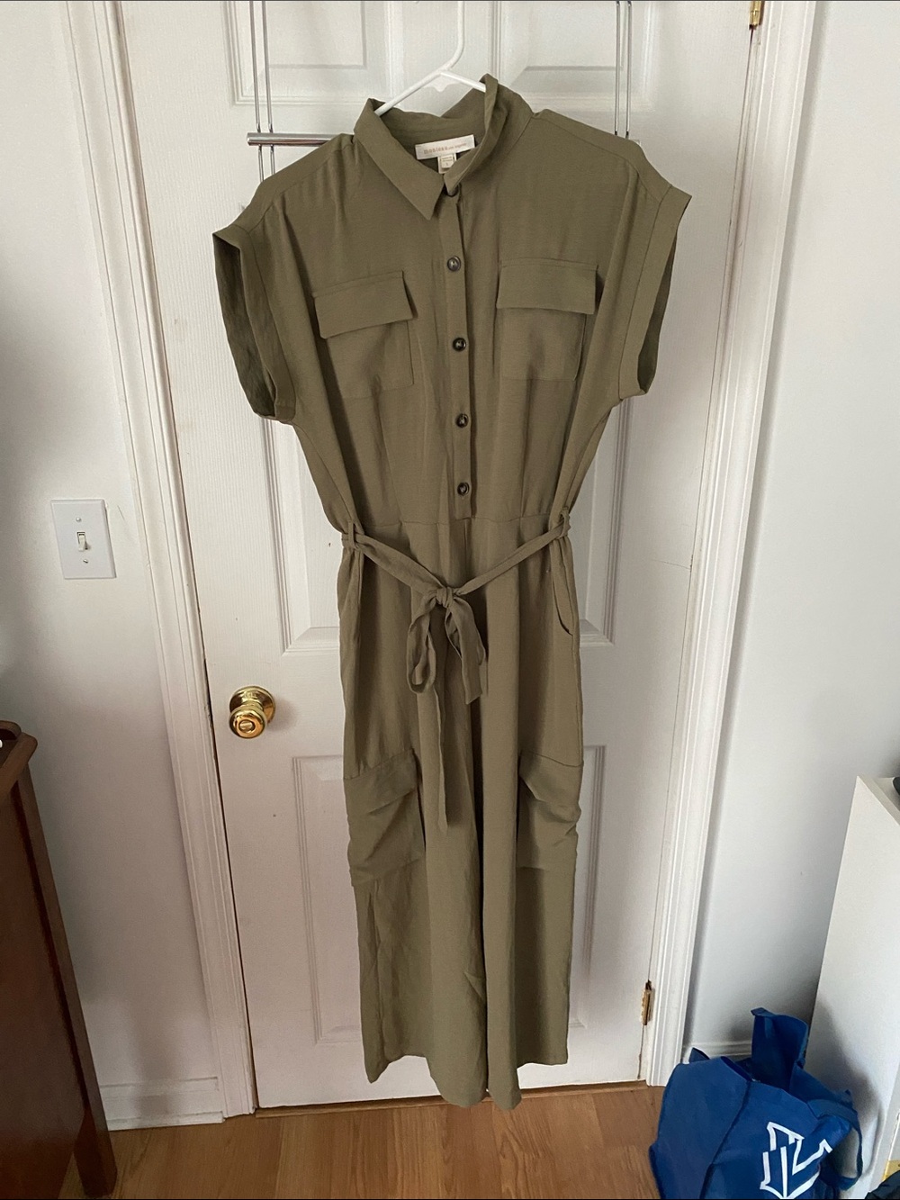 Monteau Olive Green Button-Front Dress